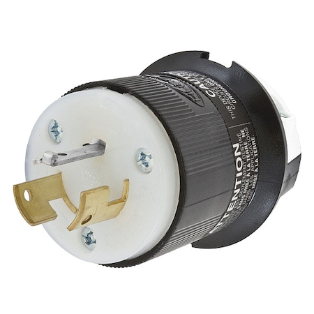 Hubbell Wiring Device-Kellems Locking Plug, Non-NEMA, 20 A, 125/250V AC, Single Phase, 3 Pole, Screw Terminals, Black, White HBL9965C