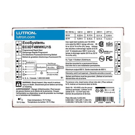 Lutron CFL Ballast, Electronic, Dimmable, 32W EC3DT4MWKU1