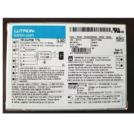 Lutron LEDDriver, Hi-lumeEcoSystem, 4-7/8in-L, 1PK L3DA4U1UKS-HA070