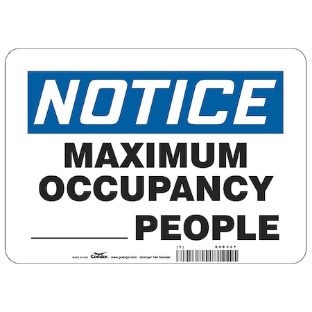 Zoro Select Write-On Maximum Occupancy Sign, 14" W x 10" H, English, Polystyrene, White ADN837P1014