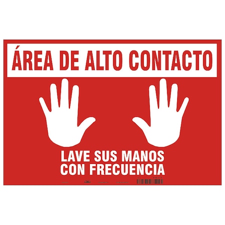 Zoro Select Spanish Area De Alto Contacto Floor Sign, 14 in H, 18 in W, Vinyl, Rectangle, Spanish, SGF410T1218 SGF410T1218