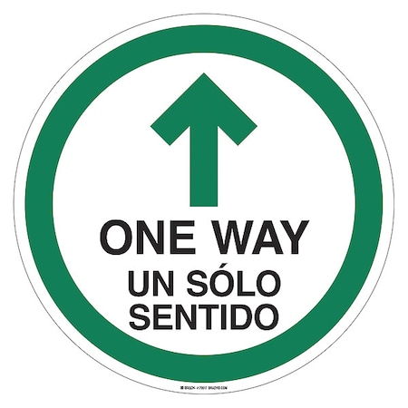 Stranco Bilingual One Way Floor Sign, 17 in H, 17 in W, Vinyl, Circle, English, Spanish, FS-17-735 FS-17-735