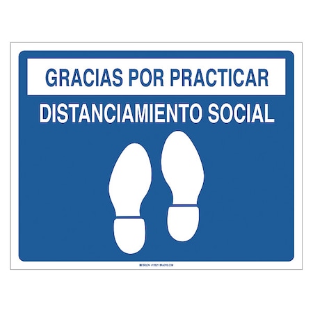 Stranco Social Distancing Floor Sign, 14 in H, 18 in W, Vinyl, Rectangle, Spanish, FS-1418-001 FS-1418-001
