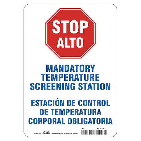 Condor Temperature Screening Sign, 7" W x 10" H, English, Spanish HWB770T1007