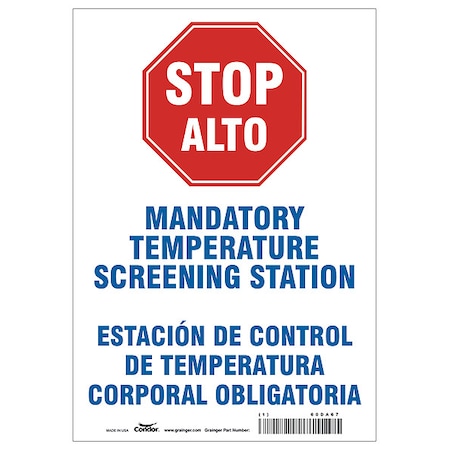 Condor Temperature Screening Sign, 7" W x 10" H, English, Spanish HWB770P1007