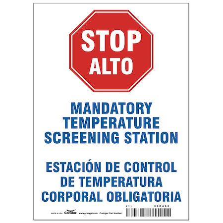 Zoro Select Bilingual Temperature Screening Sign, HWB770P1410 HWB770P1410