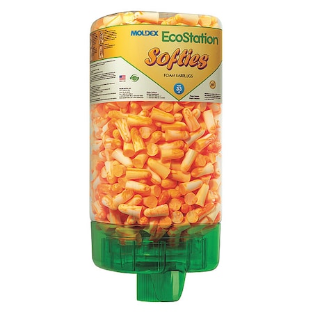 Moldex Softies Ear Plugs with Dispenser, Foam, Bullet, 33 dB NRR, Uncorded, 500 Pairs Per Pkg 6701