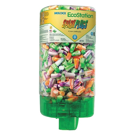Moldex Sparkplugs Ear Plugs with Dispenser, Foam, Bullet, 33 dB NRR, Uncorded, 500 Pairs Per Pkg 6703