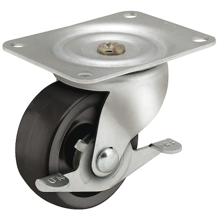 Shepherd Hardware 2-1/2" X 1-1/8" Non-Marking Polyolefin Swivel Caster, Side Brake, Loads Up To 175 lb PSQ25115ZN-3EB
