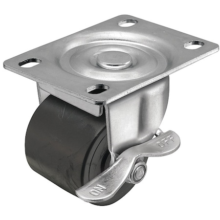 Shepherd Hardware 2" X 1-13/16" Non-Marking Polyolefin Log Swivel Caster, Side Brake, Loads Up To 300 lb C0020120ZN-POL01(KK)B