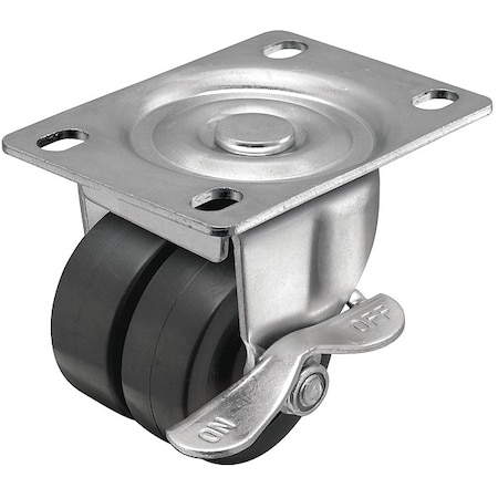 Shepherd Hardware 2" X 13/16" Non-Marking Polyolefin Dual Swivel Caster, Side Brake, Loads Up To 225 lb C0020120ZN-POS01(KK)B