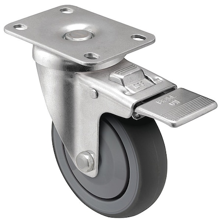 Shepherd Hardware 3" X 1-1/4" Non-Marking Rubber Thermoplastic Swivel Caster, Top Lock Brake, Loads Up To 210 lb PGT30120ZN-TPR33(GG)