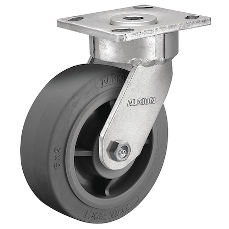 Albion 4" X 2" Non-Marking Rubber Soft Flat Swivel Caster, No Brake, Loads Up To 350 lb 18XS04229S