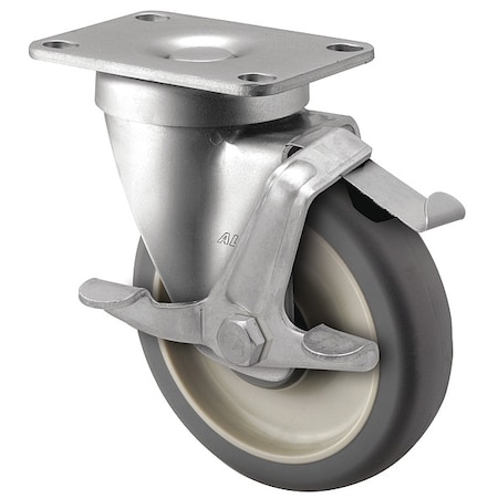 Albion 5" X 1-1/4" Non-Marking Polyurethane Swivel Caster, Face Contact Brake, Loads Up To 250 lb P2XA05031SF