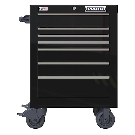 Proto Velocity Rolling Tool Cabinet, 7 Drawer, Black, Steel, 27 in W x 22-1/2 in D x 38-1/2 in H JSTV2739RS07BK