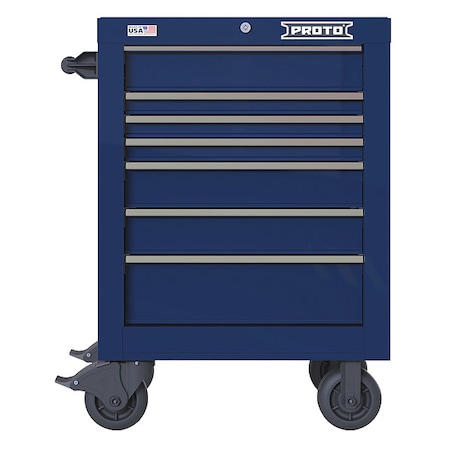 Proto Velocity Rolling Tool Cabinet, 7 Drawer, Blue, Steel, 27 in W x 22-1/2 in D x 38-1/2 in H JSTV2739RS07BL