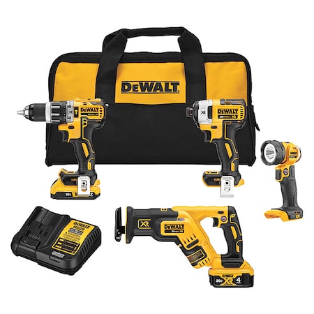 Dewalt Cordless CombInation Kit, 20.0V, 4 Tools DCK487D1M1