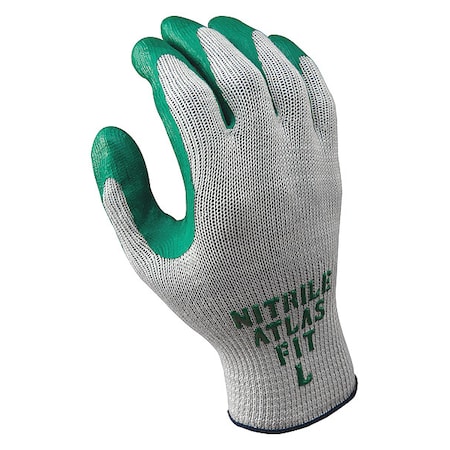 Showa Coated Gloves, Nitrile, Rough, Palm and Fingers, Not Rated Abrasion Level, Gray/Green, M (8) 1 PR 350M-08-V