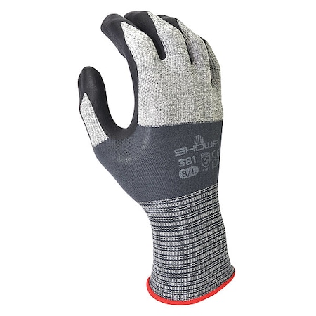 Showa Coated Gloves, Foam Nitrile, Foam, Palm, 4 Abrasion Level, Gray, M (7) 1 PR 381M-07