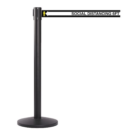 Zoro Select Retractable Belt and Stanchion Post, Social Distancing 6 ft, Black, 2 in Wide x 13 ft Length, Steel PRC218BK