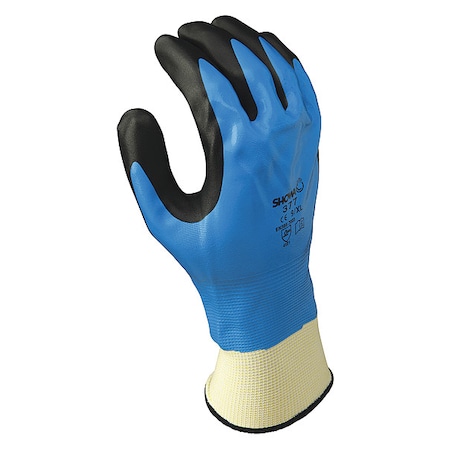 Showa Coated Gloves, Nitrile, Smooth, Full, Not Rated Abrasion Level, Blue, S (6) 1 PR 377S-06-V