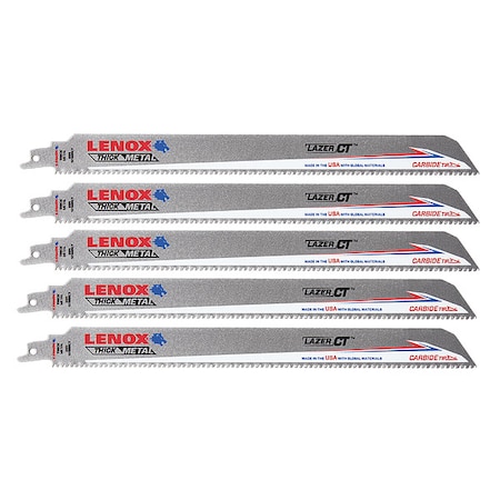 Lenox 12 in x 8 TPI Reciprocating Saw Blade Set, LENOX, 5 PK LXAR12108CT