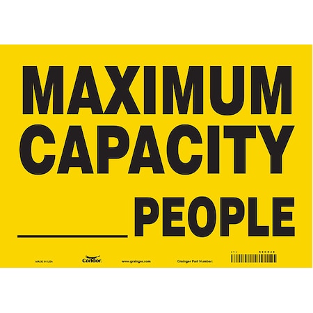 Zoro Select Maximum Capacity _ People, 14 in W x 10 in H, Vinyl, 60GK40 60GK40
