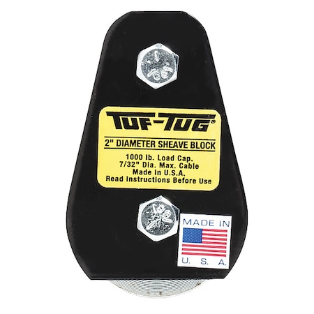 Tuf-Tug Sheave Blocks , Wire Rope , 7/32 in Max Cable Size, 1,000 lb Max Load,  TTSB1000P