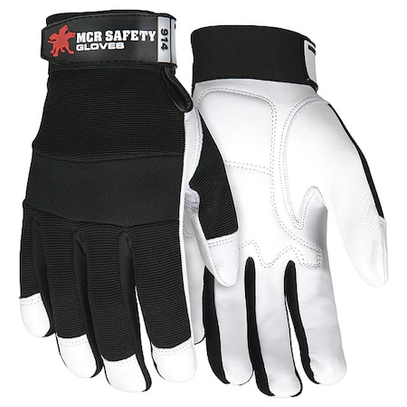 Mcr Safety 914 Mechanics Gloves, Goatskin Palm, Spandex Back, 3XL, Black/White 914XXXL