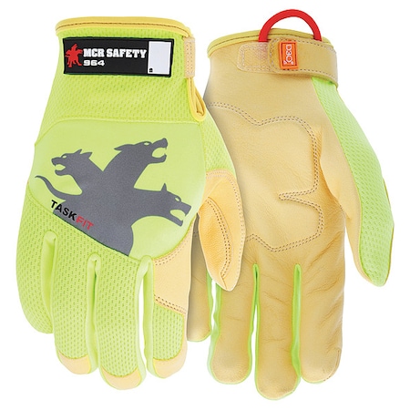 Mcr Safety 964 Mechanics Gloves, Goatskin Palm, Nylon, Spandex Back, XL, Gold/Green/High-Visibility Lime 964XL