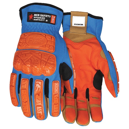 Mcr Safety FF2930 Mechanics Gloves, Synthetic Leather Palm, 2XL, Beige/Blue FF2930XXL