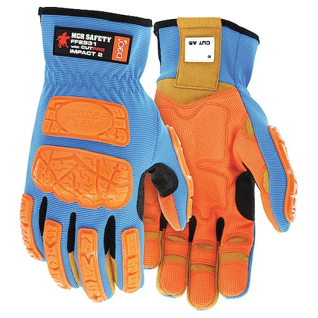 Mcr Safety FF2931 Mechanics Gloves, Synthetic Leather Palm, Spandex Back, L, Beige/Blue FF2931L