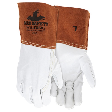 Mcr Safety 4955 Welding Leather Glove, Gauntlet Cuff, Wing Thumb, Premium Cowhide, M, 12 PK 4955M
