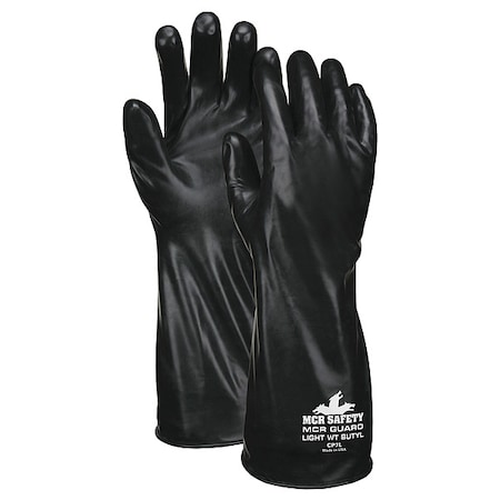 Mcr Safety CP7 Chemical Resistant Gloves, Butyl, 14 in L, 7 mil, Black, L, 1 PR CP7L