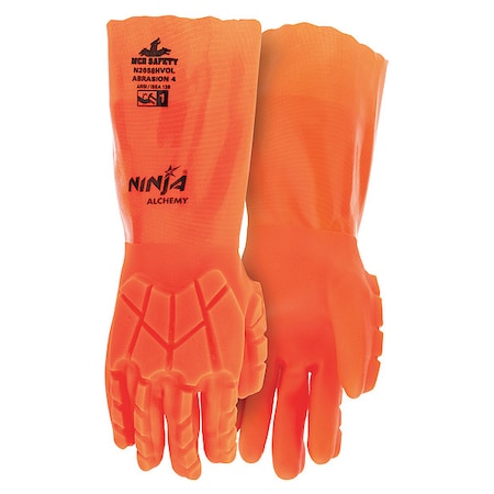 Mcr Safety N2658HVO Chemical Resistant Gloves, PVC, 14 in L, 15 ga, Orange, XL, 1 PR N2658HVOXL