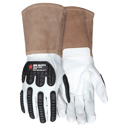 Mcr Safety Leather Drivers Gloves, Gauntlet, White / White