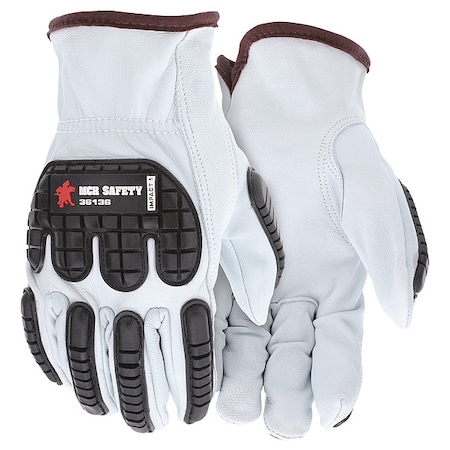 Mcr Safety Leather Drivers Gloves, Shirred Slip-On, White / White, L, 12 PK 36136L