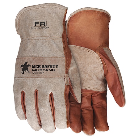Mcr Safety Leather Drivers Gloves, Cowhide ( Double Palm ), Shirred Slip-On, Keystone Thumb, Gray/Brown, L MU3213DPL