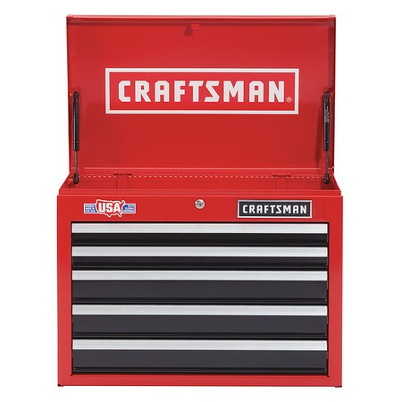 Craftsman 2000 Top Chest, 5 Drawer, Red, Steel, 26 in W x 18 in D x 23 in H CMST22652RB