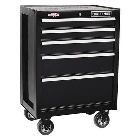 Craftsman 2000 Rolling Tool Cabinet, 5 Drawer, Black, Steel, 26 1/2 in W x 18 in D x 37 1/2 in H CMST22751BK