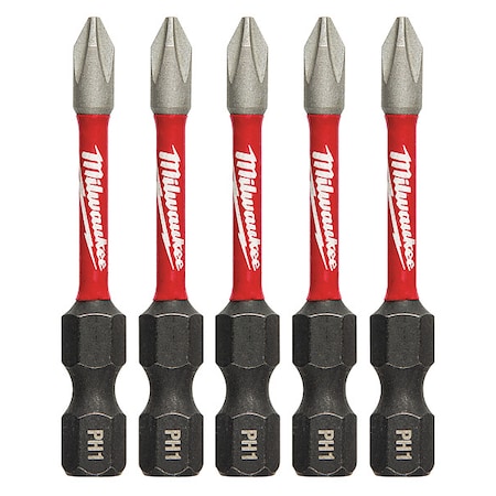 Milwaukee Tool 2 in. Phillips No 1 SHOCKWAVE Impact Duty Power Bit (5 pk) 48-32-4638