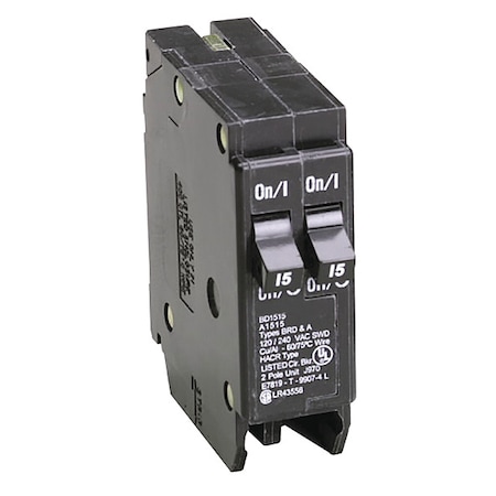 Eaton Circuit Breaker, BD Series, 15A, 1 Pole, 120V AC, 10kA BD1515