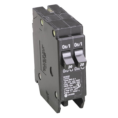 Eaton Circuit Breaker, BD Series, 20A, 2 Pole, 120V AC, 10kA BD2020