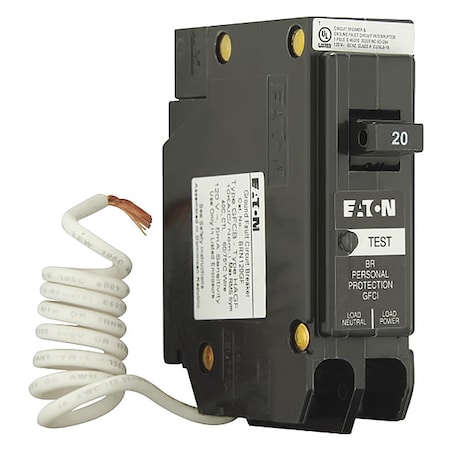 Eaton Circuit Breaker, BR Series, 20A, 1 Pole, 120/240V AC, 10kA BRN120GF