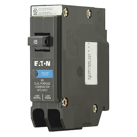 Eaton Circuit Breaker, BR Series, 15A, 1 Pole, 120V AC, 10kA BRP115DF