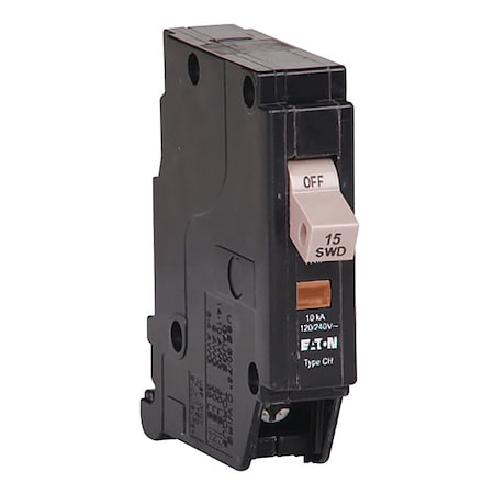 Eaton Circuit Breaker, CH Series, 15A, 1 Pole, 120/240V AC, 10kA CHF115