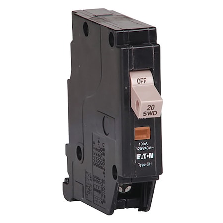 Eaton Circuit Breaker, CH Series, 20A, 1 Pole, 120/240V AC, 10kA CHF120