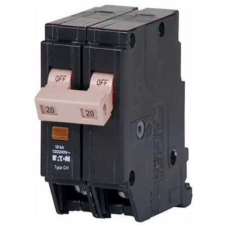 Eaton Circuit Breaker, CH Series, 20A, 2 Pole, 120/240V AC, 10kA CHF220