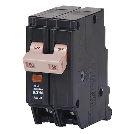 Eaton Circuit Breaker, CH Series, 50A, 2 Pole, 120/240V AC, 10kA CHF250