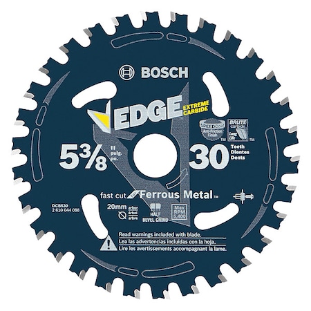 Bosch CircularSawBlade, Carbide, Dia:5 3/8" DCB530